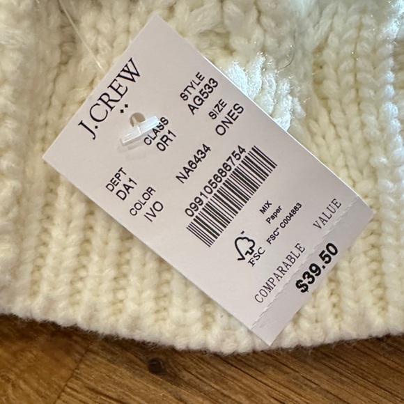 J. Crew Cream Knit Beanie with Pom - Picture 3 of 4